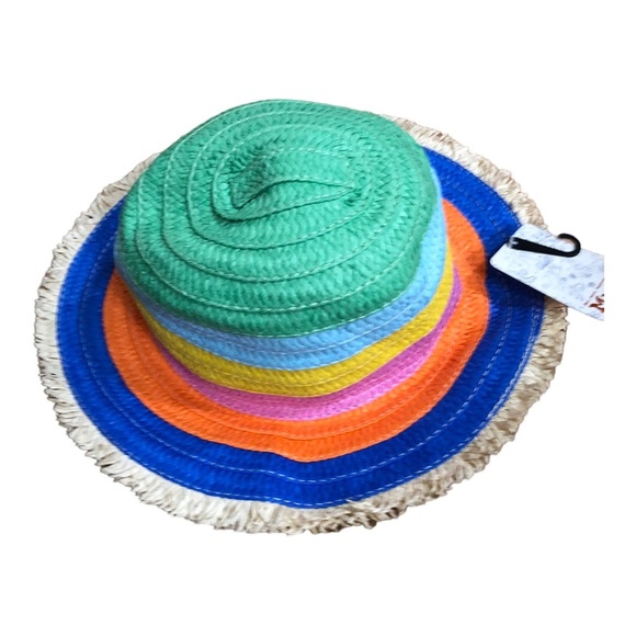 Mudd striped rainbow multicolored‎ straw raffia fedora hat new main image 15